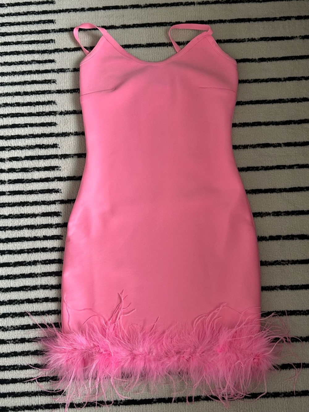 Fashion Nova Pink Feather-Trim Midi Dress